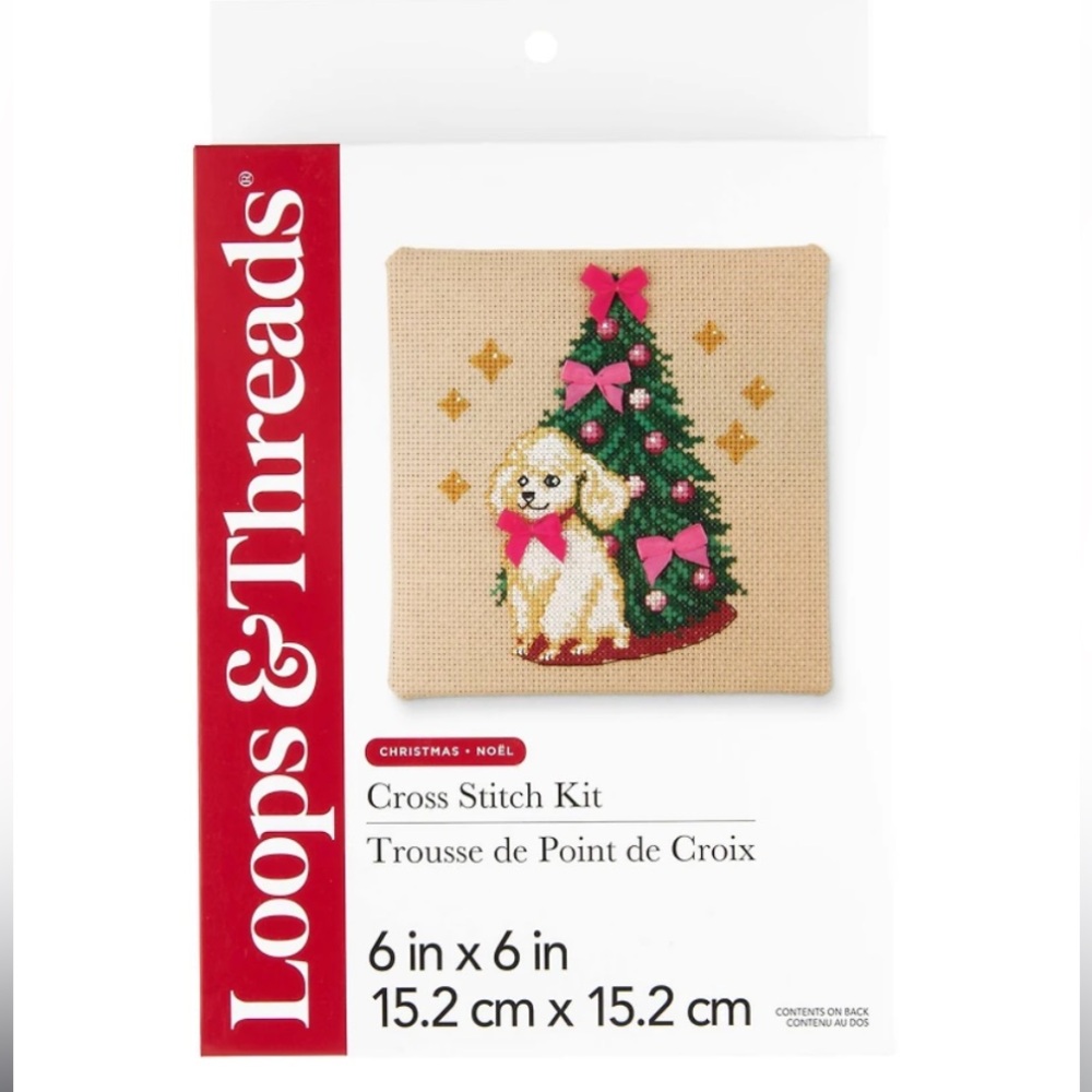 Loops & Threads  6" x 6" Poodle with Tree Cross Stitch Kit NEW-Art and Craft